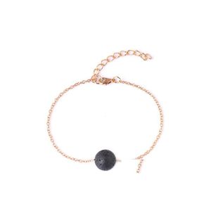 Arti e Mestieri Moda Stile semplice Catena color oro Bracciale in pietra lavica nera Aromaterapia Diffusore di oli essenziali per le donne Gioielli Dhhor