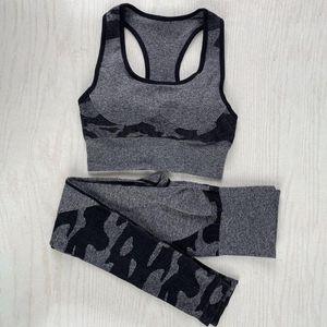 Yoga Outfits Two Piece Sport Set Women Camo Seamless Gym Clothing Fitness Tracksuit Sports Bra Leggings Sportswear