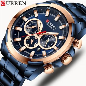 CURREN Mode Lässig Edelstahl Uhren männer Quarz Armbanduhr Chronograph Sport Uhr Leucht zeiger Uhr Male273n