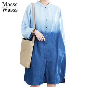 Casual Dresses Masss Wasss Korean 2023 Designer Womens Blue Gradient Dress Ladies Denim Vintage Elegant Clothing Plus Size