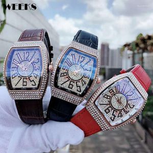 ساعة Wristwatches Diamond Watch for Men نساء زوجين Quartz Wristwatch ذكر أنثى Tonneau Iced Out Full Stone Man Reloj Hombre Relogio Maschulino