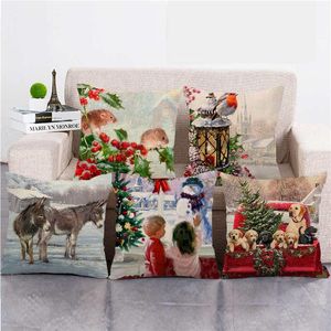 Travesseiro /decorativo 45cm Feliz Natal Papai Noel Claus Spring Bird Bird Linen /Algodão Covers de Couch Capa Decoração de casa Caso