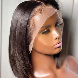 Spetsspår 13x4 HD Front Wig Short Bob Straight Human Hair For Women Pre Pluck med Baby Glueless Remy Wiglace