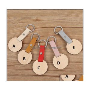 Key Rings Jewelry Natural Wooden Disc Keychain Wholesale Personalized Custom Letters Blank Pu Leather O Wood Disk Pendant Drop Delive Dhlwh