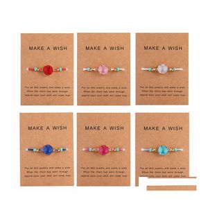 Bracelets de charme Fashion Druzy Resin Stone Bracelet com Make A Wish Gift Card Soratório Corda Bolsa