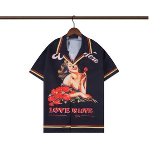 23SS Fashion Hawaii Floral Letter Prind Praia Camisas de praia Men's Designer Silk Bowling Shirt Men Summer Manga curta Camisa de vestido solto M-3xl 556