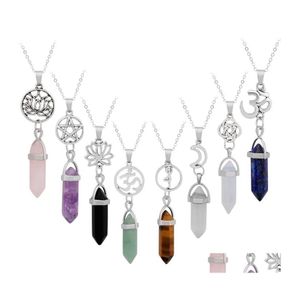 Konst och hantverk Natural Stone Reiki Healing Moon Flower Hexagonal Opal Amethysts Quartz Pink Crystal Chakra Pendum Necklace Drop Del Dhawk