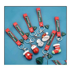 Key Rings Jewelry 2021 Fashion Keychain Creative Theme Santa Claus Christmas Tree Series Ring Soft Rubber Bag Pendant Men And Women Dhuxq