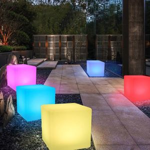 Gräsmattor Utomhusledd upplysta möbler Cube Chair Bar Light Party Wedding KTV Pub Luminous Stool