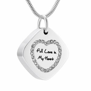 Pendant Necklaces Full Love In My Heart Memorial Square Ash Keepsake Necklace Stainless Steel Cremation Jewelry