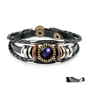 Charm armband mode stj￤rntecken l￤der wrap 12 horoskop cabochons glas justerbar armband f￶r kvinnliga m￤n smycken i bk drop deli otf19