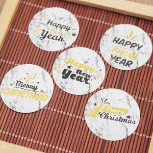 Gift Wrap 500pcs 3cm Gold Foil Happy Year Self Seal Candy Label Tag White Mabel Background Merry Chrsitmas Gifts/cookies Labels