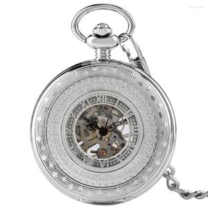 Orologi da taschino Squisiti numeri romani vuoti in argento antico Orologio meccanico manuale Carica manuale Orologio retrò Regali Uomo Donna