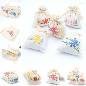 Christmas Decorations 1 Piece / Handmade Ribbon Embroidery Bag Sachet Linen Jute Drawstring Gift Sack Wedding Birthday Party