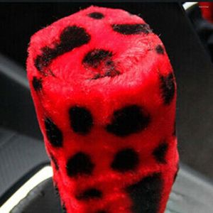 Tampa do volante Tampa de inverno A alavanca de parada de alavanca de mão 38cm Red Leopard Fluff