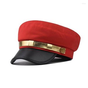 Berretti MXMB Unisex Adulto Yacht Canottaggio Nave Marinaio Capitano Cappello Costume Stile Marina Militare Cosplay Pu-pelle Ottagonale