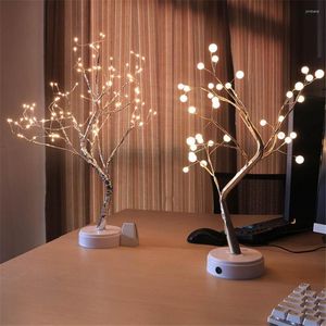 テーブルランプLED LED Tree Light Lampベッドサイドナイトベッドルームの結婚式のクリスマスパーティー装飾USBバッテリー銅2パワー方法