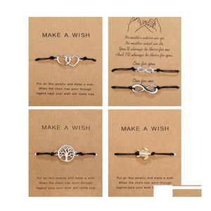 Link Chain Make A Wish Paper Card Adjustable Link Bracelet Turtle Elephant Tree Map Flower Handmade Woven Bracelets Simple Fashion Dhfo6