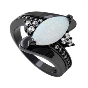 Anelli per matrimoni 2023 Fire Opal Ring Gun Black Punted for Women Reg Reghion Gioielli Taglia 6-8 Bianco