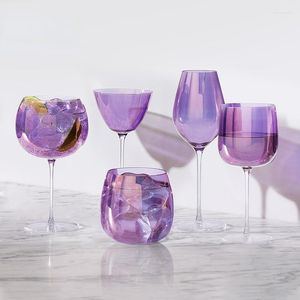 Kieliszki do wina 4PCS Nordic Purple Household Glass Puchar Wody Prosty zestaw koktajlowy Pi prezent na picie