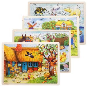 Paintings 60 Piece Kids Learning Wooden Toys Cartoon Farm Animals Jigsaw Puzzle Baby Educational Toy For Children Wood Puzzles Game