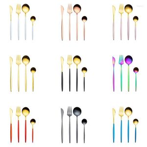 Set di posate da posate da 4 pezzi cucchiaio forchetta posate per posate set 410 in acciaio inossidabile in oro brillante placcata da tavolo portoghese 18 stile