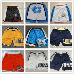 College-Basketball-Shorts Movie JUST Men DON Reißverschlusstaschen Alle Team-Retro-Jogginghosen Hip-Pop-Modehose genäht Top-Qualität kurz Lila Blau Weiß Schwarz