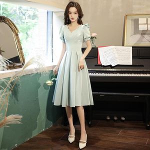 Ethnic Clothing Women Mid-Length Satin Evening Dress Sexy V-Neck Pleated Dresses Skirt Bridesmaid Wedding Banquet Party Gown XXL Robe De