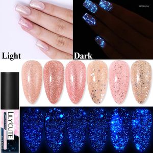 Nail Gel LILYCUTE 5ml Rose Gold Luminous Glitter Glow In Night UV Soak Off Long Lasting Art Hybrid Varnish Base