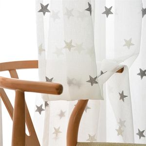 Cortina estrela do bordado da janela de fios brancos tule crianças cortinas para quarto de sala de estar rideaux foilage cortinas