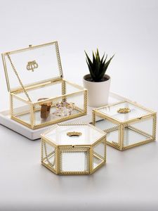 Storage Boxes Dressing Table Organizer Light Luxury Copper Frame Crown Glass Canister Cosmetic Box Jewelry Holder Make Up Brush