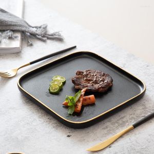 Tallrikar Frosted Black Ceramic Square Plate Net Red Western Restaurant Steak Nordic Characteristic Table Every Dinner