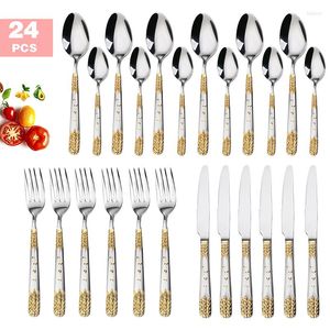 Dinnerware Sets Western Portable Cutlery Set Travel Tableware Stainless Steel Dinner With Relief Design Handle Knife Fork Spoon