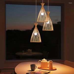 Lampy wiszące w stylu chiński ręcznie tkane bambusowe światła artystyczne retro kawiarnia barowa do ogrodowych restauracji sypialnia e27 oświetlenie