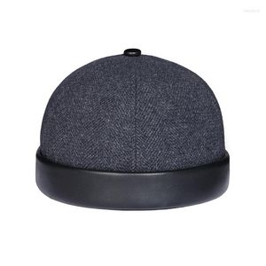 Berets Skull Cap Männer Französisch Retro Echtes Leder Wolle Dome Beanie Hüte Männlich Brimless Twill Docker Sailor Boina Homme Einstellbare Gorra