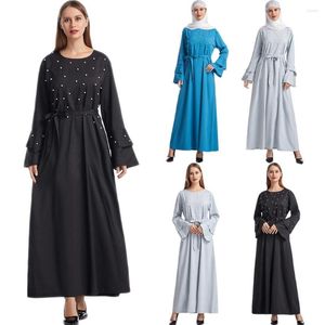 Ethnic Clothing Ramadan Muslim Arabic Abaya Islamic Women Flare Sleeve Long Dress Beads Kaftan Turkey Middle East O-neck Maxi Robe Gown