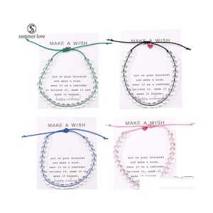 Bransoletka z koralikami Higth Mass Fashion Fashion Ocean Beads Make a Wish Card Rope Braided Branselets Banles z szklanym koralikiem dla kobiet Dhlmc