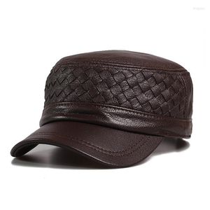 Caps de bola de bola Chapéus de beisebol de pele de carneiro masculino de couro genuíno chapéu de couro genuíno com treliça middleaged Ajustável B-9485