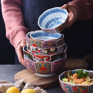 Skålar bordsartiklar keramiska skålen set japan handmålad lättnad underglasyr hem restaurang baby ris nudel ramen soppsredskap