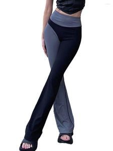 Женские брюки женский цвет блокируют лоскутный колокол нижний эластичный высокий тали
