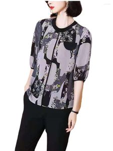 Women's Blouses 4XL Women Summer Spring Shirts Lady Fashion Casual Half Sleeve O-Neck Collar Flower Printing Blusas Tops MM2091