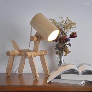 Table Lamps Nordic Wooden Dog Style Lamp Modern Bedroom Study Living Room Art Deco Solid Wood Reading Children's Light