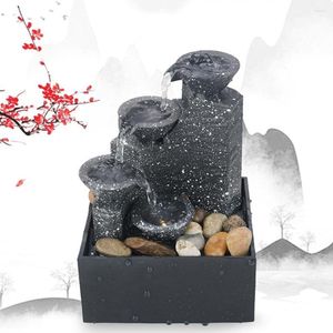 Decorative Figurines Water Fountain Desktop Ornaments Flowing Waterfall Gather Luck Feng Shui With Led Light Table Decor