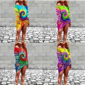 Casual Dresses 2023 Tie Dye Plus Size Dress Women Fall Clothing Robe Femme Overdimensionerad Vestido Sexig Club Christmas Loose T -shirt