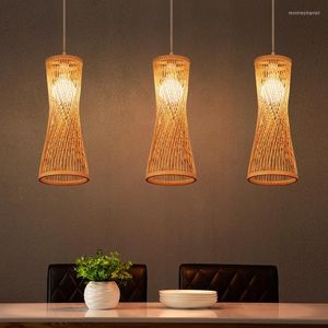 Hängslampor japansk bambu ljuskrona kinesisk stil rotting vävt hängande ljus tak lampan för hem café bar dekorera restaurang