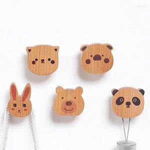 Hooks Wooden Cute Animal Coat Hook Solid Wood Holder Clothes Key Decoration Wall Living Room Door Organizer Rack Adhesive/ Punch