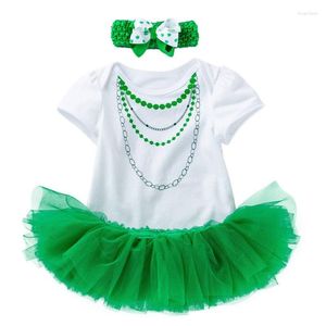 Vestidos de menina bebê dia de São Patrício roupa de meninas nascido tutu saia vestido conjunto trevos tule verde