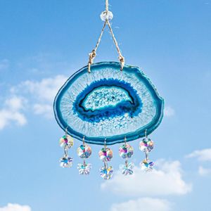 Trädgårdsdekorationer hd hängande agat skiva kristall solfångare prydnad ab färgbeläggning glaspärlor regnbåge maker fönster hänge
