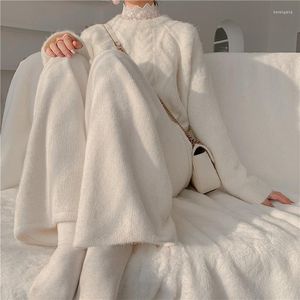 Women's Pants Mink Cashmere Knitted Wide Leg Women's Straight Tube High Waist Hanging Loose In Autumn And Winter Thickened Plush
