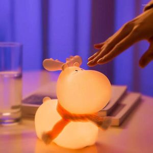 Luzes noturnas Sensor de lâmpada LED Deer Silicone Animal Luz de mangas coloridas com mesa de férias de férias infantil Decoração de presente F3L1